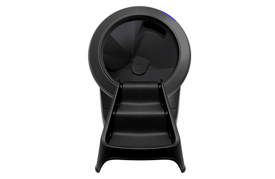 Litter-Robot ramp in black attached to a black Litter-Robot 4