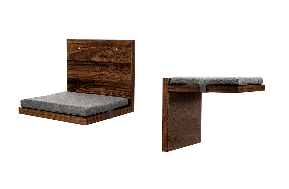 Two cat shelves showing side and front view