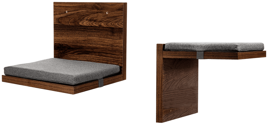 Two cat shelves showing side and front view