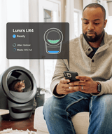 Litter-Robot 4 app screen showing the automatic litter box is ready litter level is optimal and waste drawer is 30% full