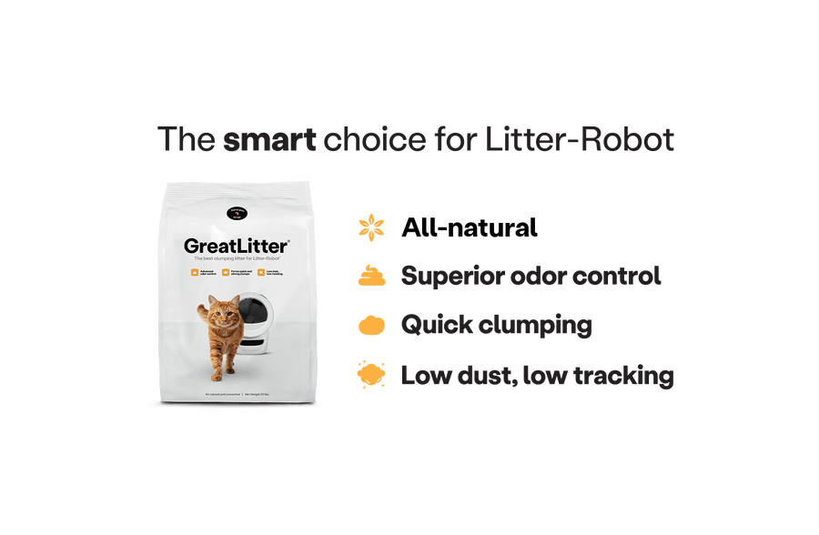 What makes GreatLitter amazing is that it's the best litter for Litter-Robot, provides superior odor control thanks to its all natural tight clumping clay and presents low dust, low tracking cat litter properties