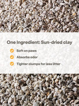 Close-up view of the cat litter granules and confidence boosting call outs