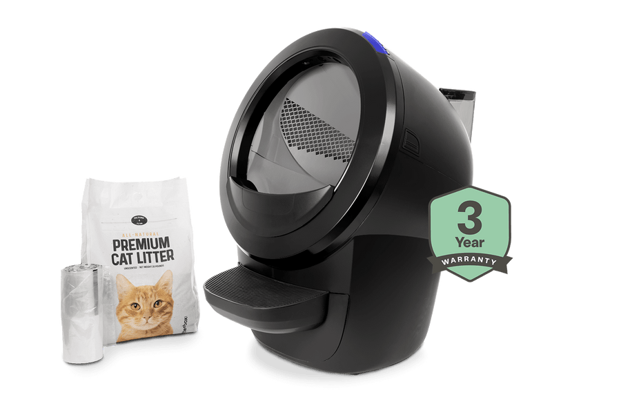Litter-Robot 4 self cleaning litter box with litterhopper automatic litter refiller and essential accessories: cat litter, waste drawer liner, and extended warranty