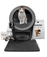 Litter-Robot 5 self cleaning litter box and starter accessories including greatlitter, waste drawer liners, odortrap, littertrap mat, and warranty