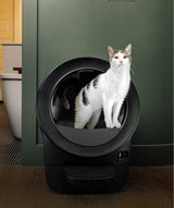Litter-Robot EVO self cleaning litter box in black with cat inside