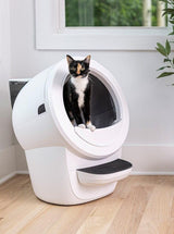 calico cat using Litter-Robot 4 with LitterHopper