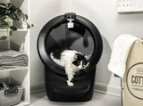 Cat inside black Litter-Robot 4 equipped with the camera mount